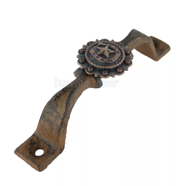 Horseshoe Star Handle Copper Concho Door Drawer Pull Cast Iron Antique Style