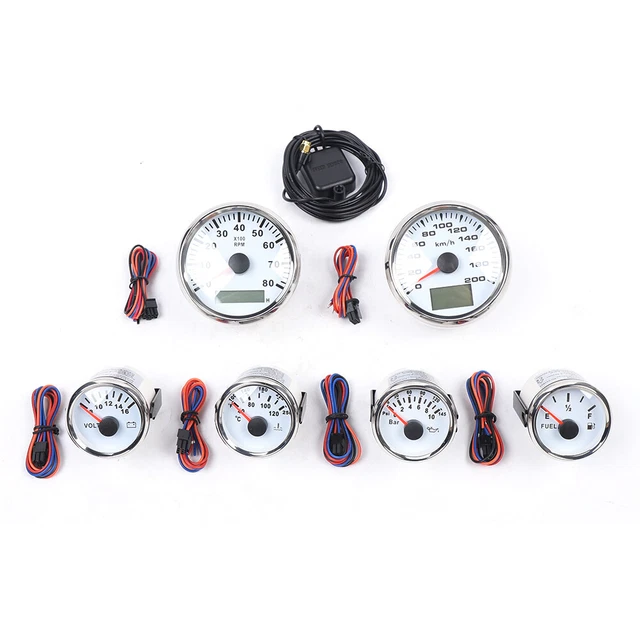 MOTOR METER RACING Classic White 6 Gauge Set Speedometer Stainless