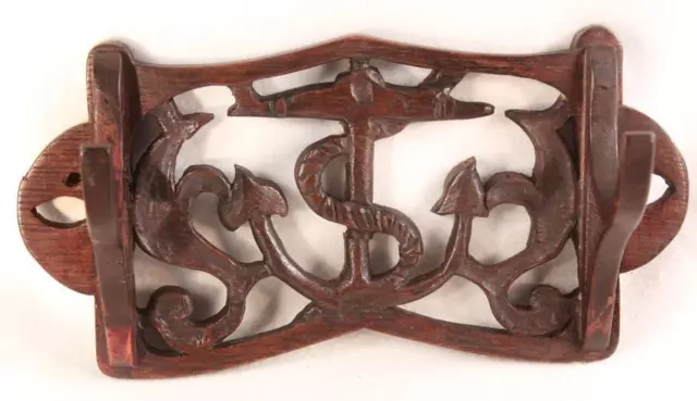 Vintage Early Hand Crafted Sailors Sailing Ship Wooden Wall Bracket Hooks