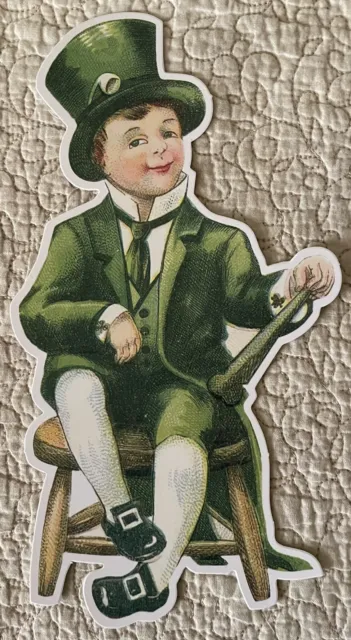 Vintage Inspired New St Patricks Day Boy Chair Sit Die Cut Art Craft Scrap Decor