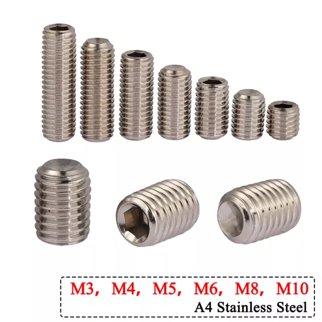 A4 Stainless Metric M3 ~ M10 Grub Screws Cup Point Hex Socket Set Screws DIN916