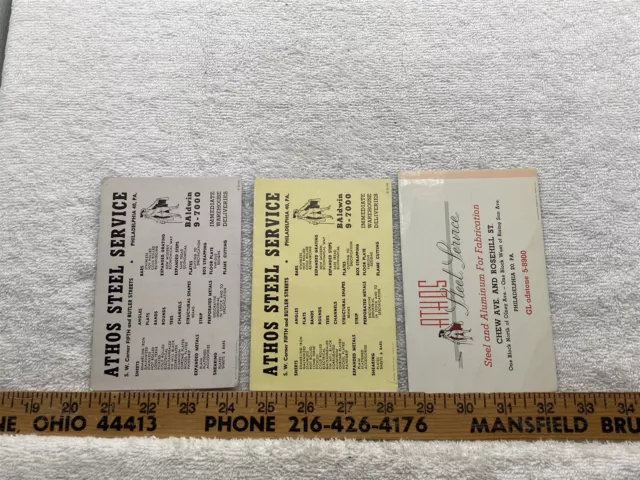 1940s Athos Steel Service Philadelphia Ink Blotter Card Lot of 3 Vtg