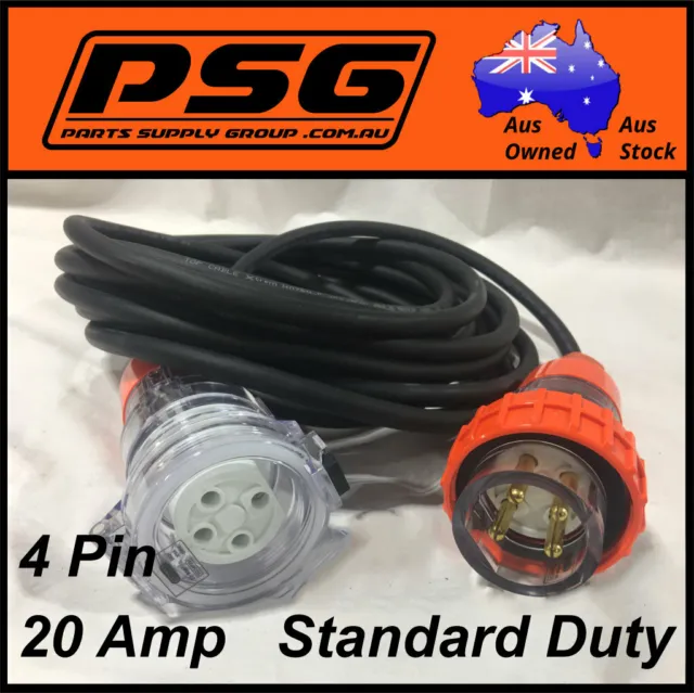 20 Amp 20m 4 pin Standard Extension Lead, 3 Phase 415V 20A Plug Socket 3Ph