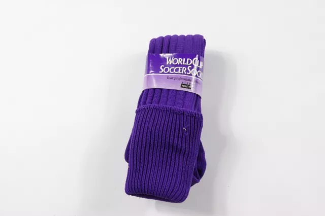 NOS Vintage 80s Youth 7-10 Nylon Tall World Cup Soccer Socks Solid Purple USA