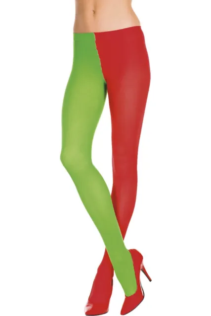 Red Green Opaque jester tights Xmas Elf Costume Pantyhose