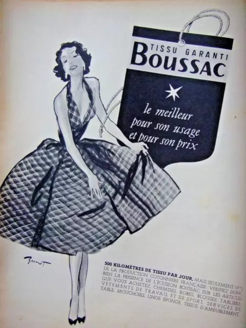 Publicité De Presse 1953 Le Tissus Garanti Boussac - Signé Brenot - Advertising