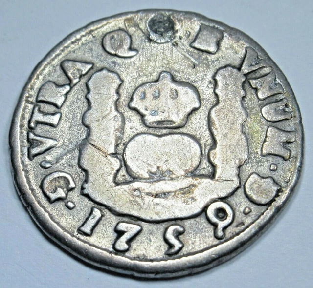 1759 Guatemala Silver 1 Reales Spanish Colonial Antique 1700's Columnario Coin