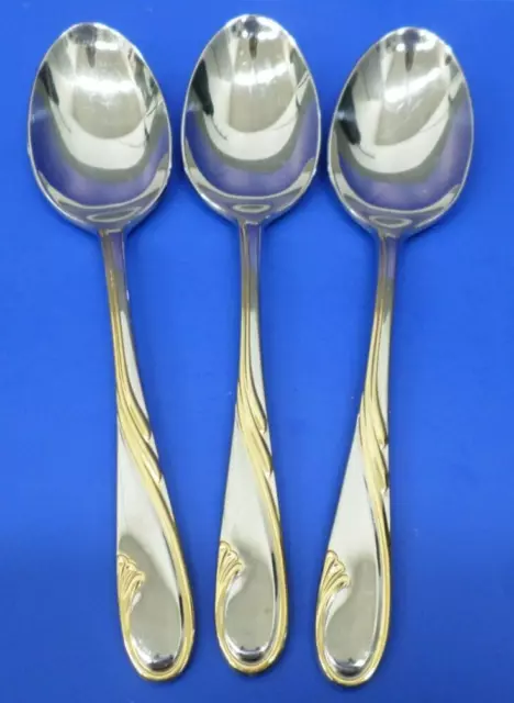 3 - Gorham GOLDEN SWIRL Glossy 18/8 Stainless Korea Flatware SERVING SPOONS