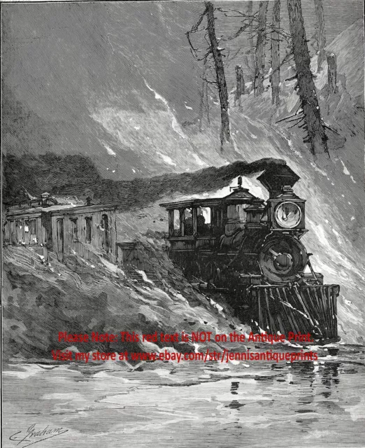 Pennsylvania Bradford Narrow Gauge Train Wreck Oil Fire Large 1884 Antique Print 2