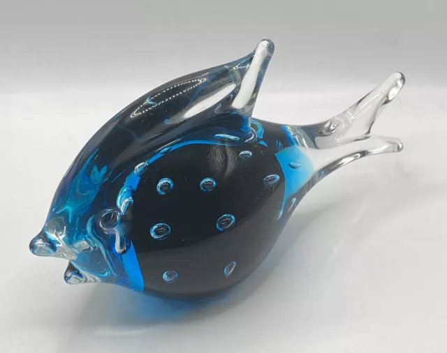 Vintage Signed FM Konstglas Art Glass Fish Sfumato Ronneby Sweden B868 Blue