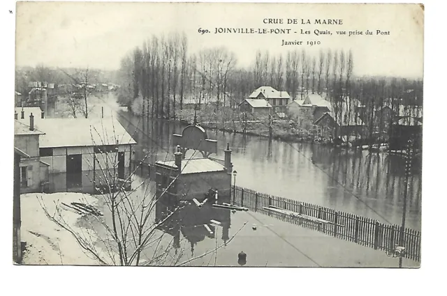 94  Joinville Le Pont  Les Quais Vue Prise Du Pont Inondations 1910