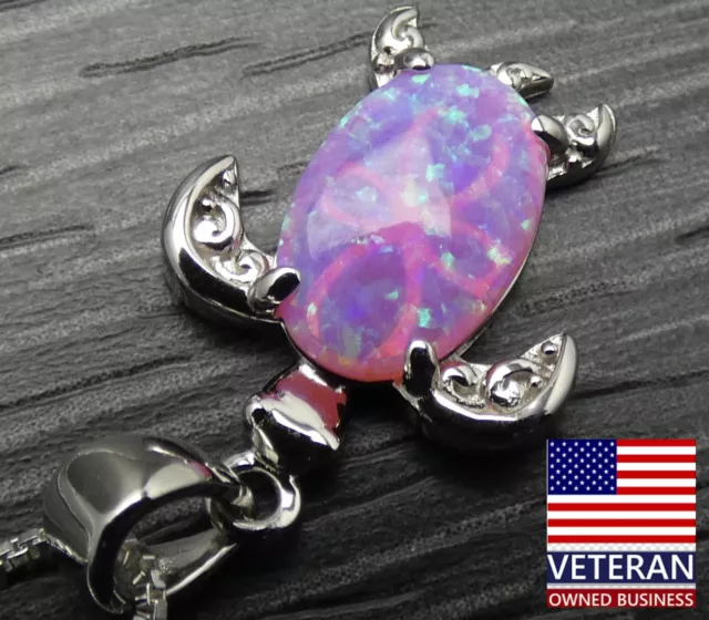 STERLING SILVER PINK Stone Sea Turtle 3D Pendant Box Chain Necklace 22 ...