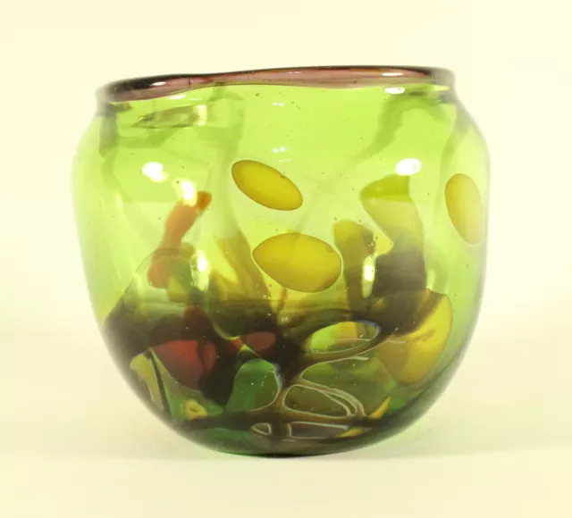 Jamie Harris Studio Art Glass Signed Vase Bowl Clear Green Lava w/  Bubbles