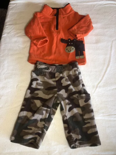 carters baby fleeced 2 pc outfit, moose hoodie & camo matching pants, 3 months