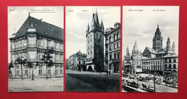 3 x AK MAINZ um 1906/07 Kurfürstliches Schloss, Holzturm und Dom  ( 42117