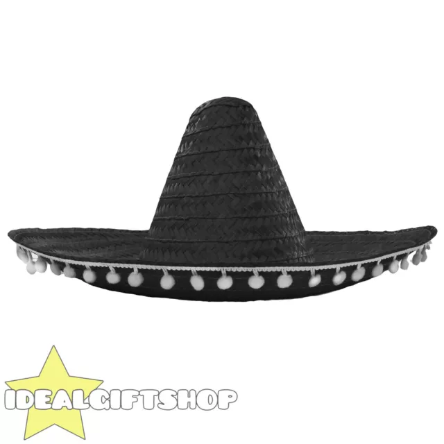 Black Sombrero Pack With Pom Pom Edge Wholesale Lot Mexican Western