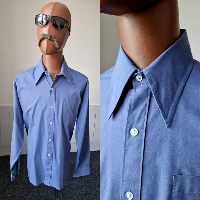 CAMICIA ABITO GIUGNO 1980 | 16,5"/Large | Blu Policotone Vintage Geek BB72
