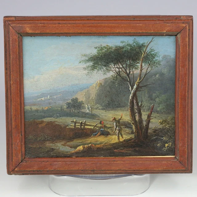 Antique Baroque Landscape European old Master oil copper miniature 18th century
