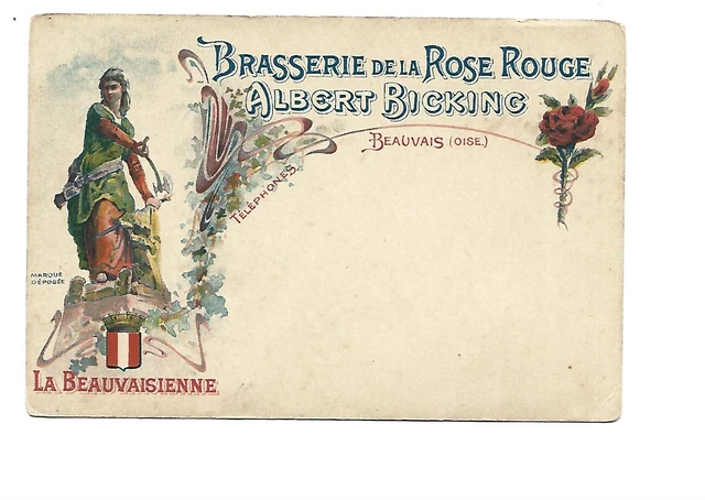 60 Beauvais Brasserie Of the Rose Red Albert Bicking Card Adv 1900