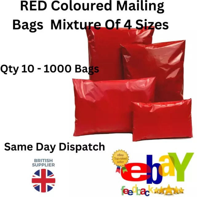 Red Mixed 4 Sizes Mailing Bag  Coloured Pack Postal Mail Post Polythene Strong