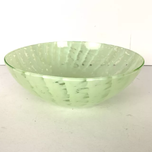 Art Glass Serving Salad Bowl Green Clear Sunburst 9683