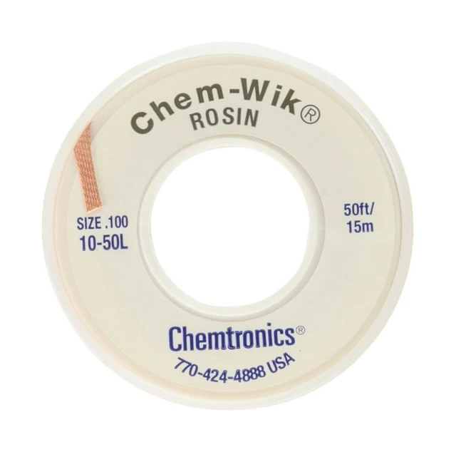 Chemtronics Desoldering Braid, Chem-Wik, Rosin, 10-50L 0.10", 50ft.