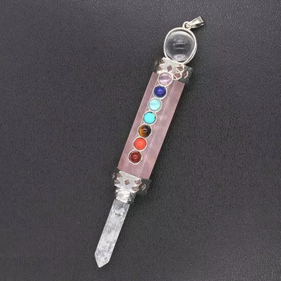 Natural Crystal Hexagon Healing Chakra Point Stone Pendulum Pendant Reiki Amulet