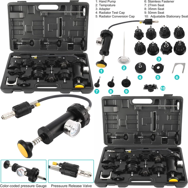 18PC Auto Radiator Pressure Cooling Leak Tester Kit Cap Pump - Foto 14