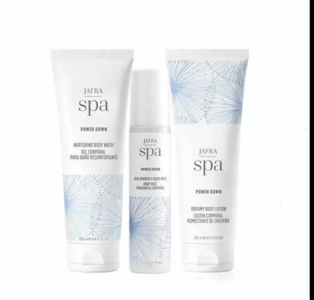 Jafra SPA Power Down Set 3 Produkte BodyLotion, Body Wash und Body Mist Neu OVP 