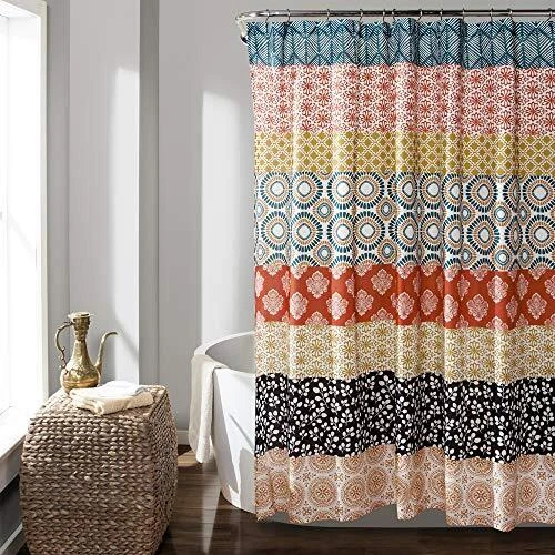 16T000209 Bohemian Striped Shower Curtain Colorful Bold Polyester Blend