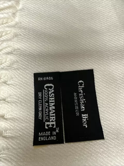 Christian Dior Monsieur Men's Cashmaire 100% Acrylic scarf White 55” Vintage Box 3