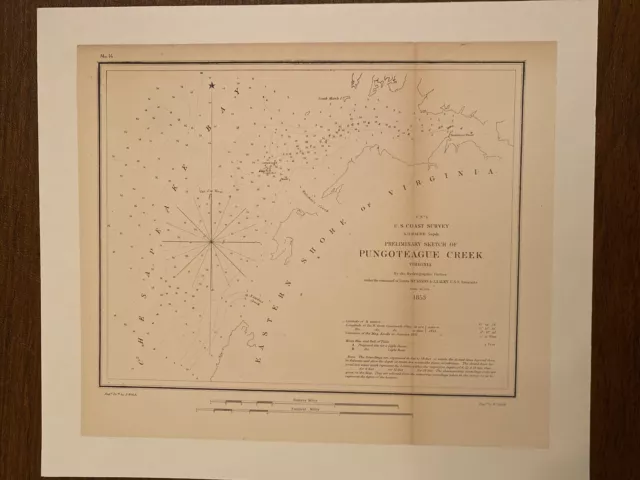 1853US Coast Survey ,AD Bache Rare Map Eastern Shore Virginia, Pungoteague Creek