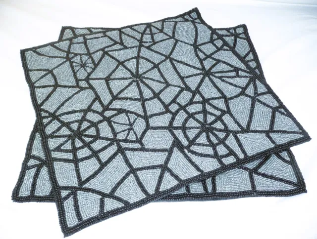 Lot 2 Glass Beaded Halloween Spiderweb Square Charger Placemat Target 14.5"