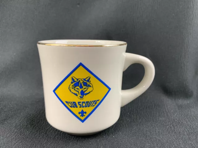 Vintage Cub Scouts Wolf Logo BSA Boy Scouting of America Mug Coffee Cup Gold Rim