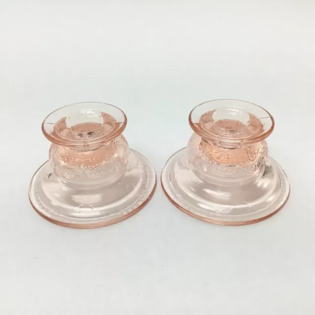 Vintage Depression Glass Pink Pair of Candlesticks Madrid Federal Glass Co.