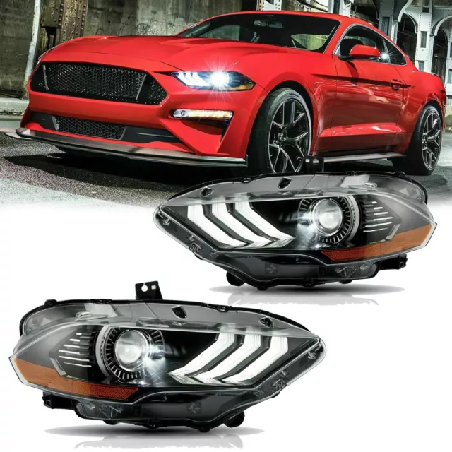 For [Factory LED Projector w/DRL Headlights] 2018-2023 Ford Mustang Headlamps