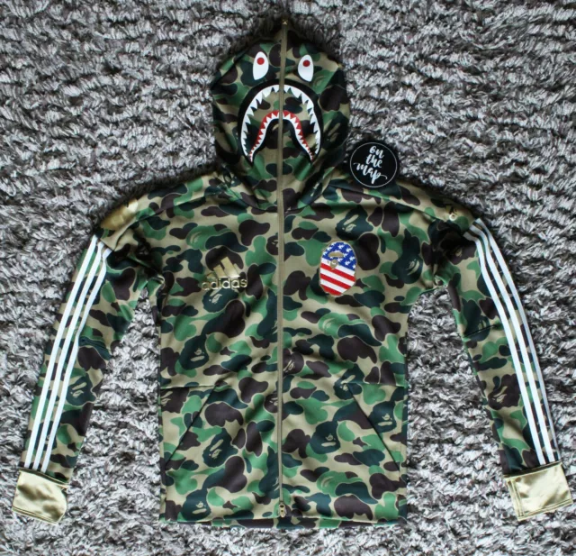 ADIDAS X BAPE Superbowl SB Shark Green Camo Hoodie S M Small
