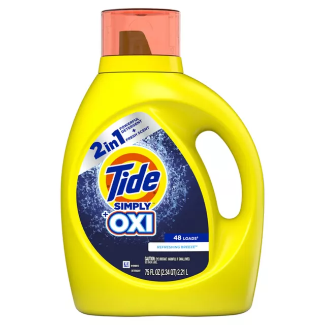 Tide Simply + Oxi Liquid Laundry Detergent, Refreshing Breeze 48 Loads, 75 fl oz