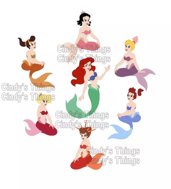 Ariel Sisters Little Mermaid T shirt Iron on Transfer 8x10- 5x6 light fabric