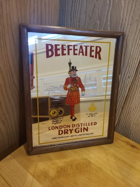 Retro Vintage Beefeater Dry Gin London Bar Mirror Display Piece Framed