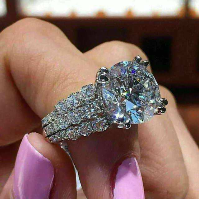 Bague de fiançailles de mariage en diamant simulé taille ronde 3 ct plaquée...