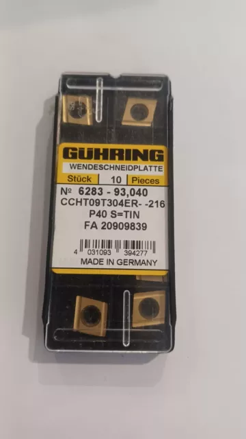 Guhring 6283-93,040, CCHT 09T304ER-216, *** 10 INSERTS *** FACTORY PACK **