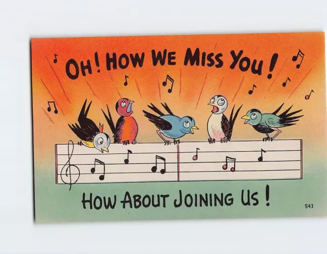 Postcard Oh! How We Miss You! How About Joining Us ! with Birds Comic Art Print
