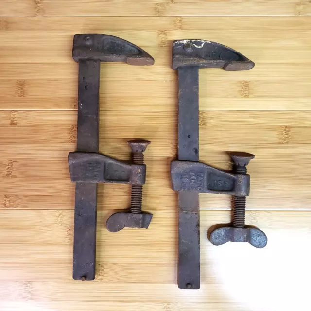 Antique Cast Iron Bar Clamps 9" Open - Lot of 2