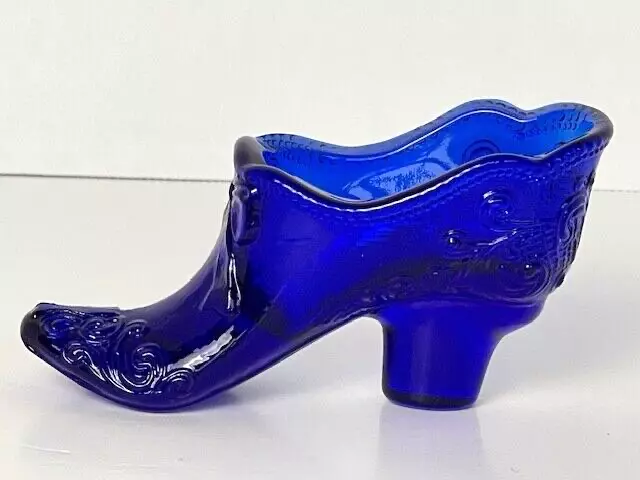 Mosser Cobalt Blue Bow and Scroll Glass Slipper Shoe 3