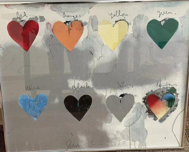 Jim Dine 8 Hearts Screen Print On Textured Paper 1970 Printed Signature Pop Art