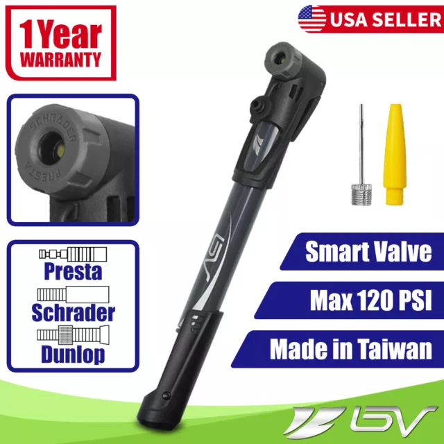 BV Mini Bike Pump Portable Bicycle Tire Ball Air Inflator Presta Schrader 120PSI