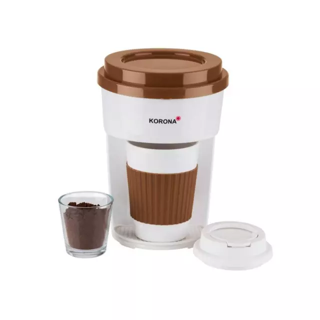 KORONA Kaffee to Go Kaffeemaschine Braun/Weiß mit 1 Becher Filter-Kaffeeautomat