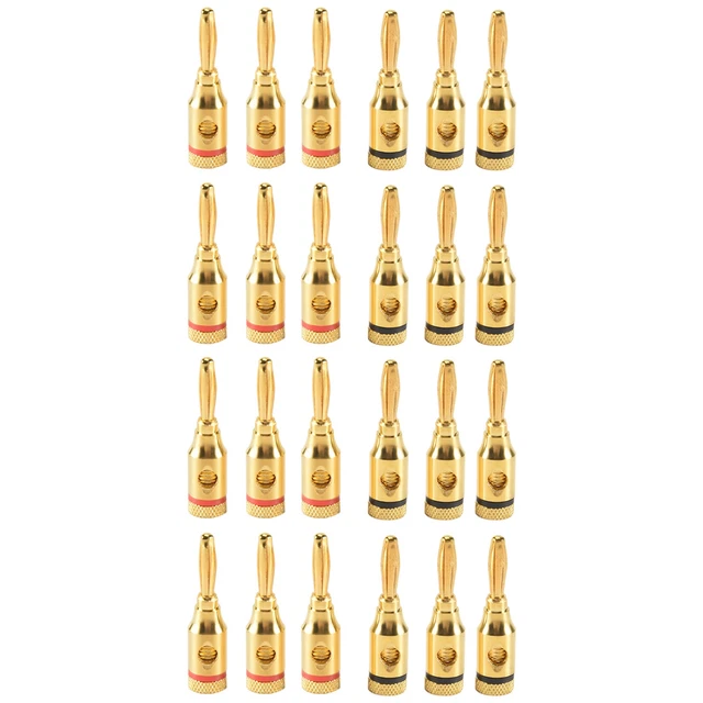 4 Spine A Banana Placcate In Oro 24 K, Connettore Jack Audio A Doppia Vite, Connettore Jack Audio Per Altoparlante, Adattatore Per Amplificatore, HiFi, Ricevitore AV (2 Neri E 2 Rossi - Foto 2