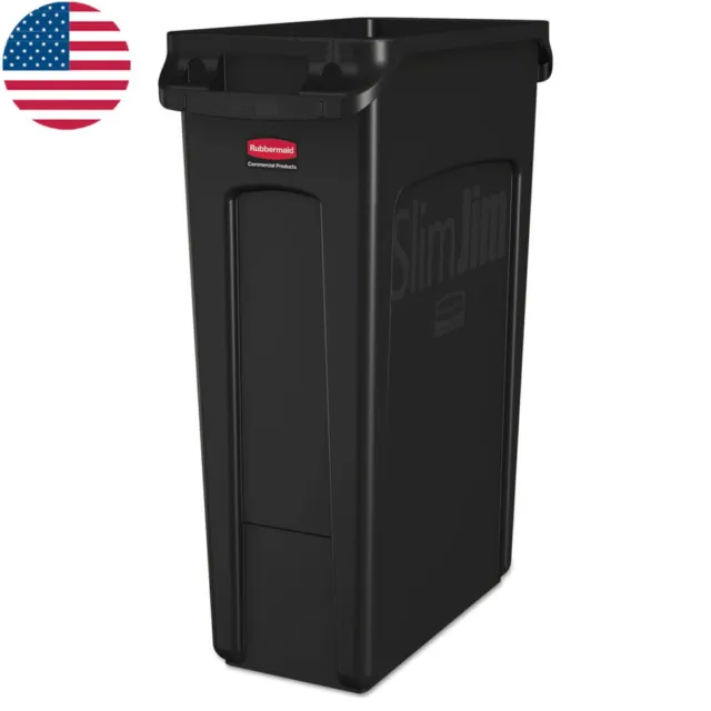 Slim Receptacle W/Venting Channels Rectangular Plastic 23 Gal Removal Easy Black